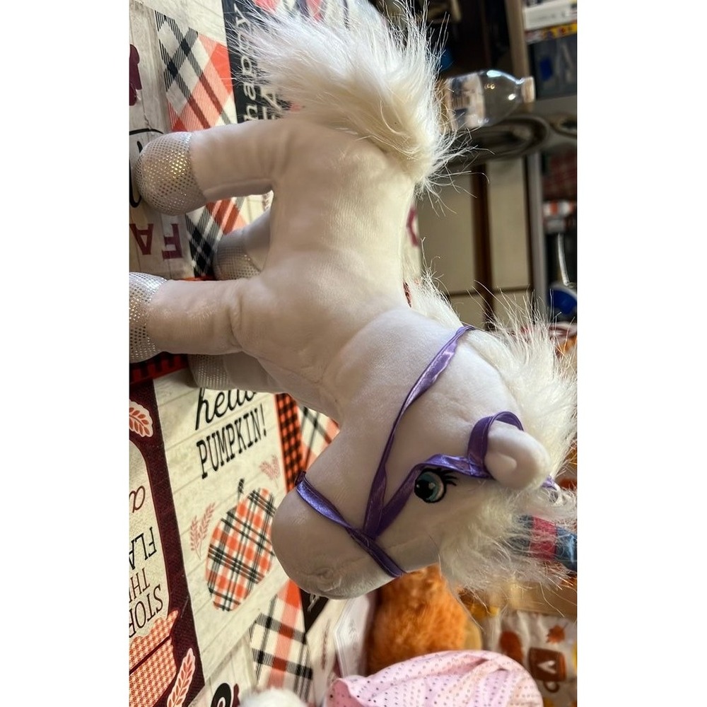 Walmart‎ White Unicorn Plush Stuffed Animal Silver Glitter Hooves Purple Bridle